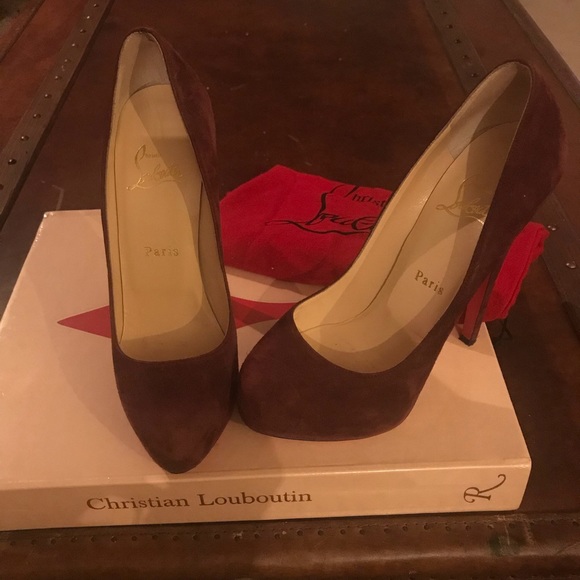 Christian Louboutin Burgundy Suede Platform Pump - Picture 8 of 8
